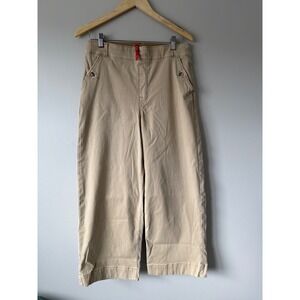 Spanx Womens Khaki Tan Stretch Twill Wide Leg Crop Pants XL High Rise Utility